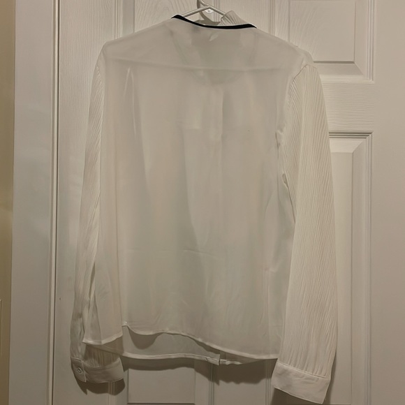 Joie white pleated ruffle sheer button up white blouse with black neck tie - Picture 6 of 7